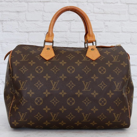 Louis Vuitton Speedy 30 Monogram Satchel Purse Brown Bag Handbag Large Tote Zip - Picture 6 of 16
